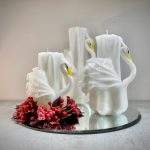 Composizione tris candele cigno bianco